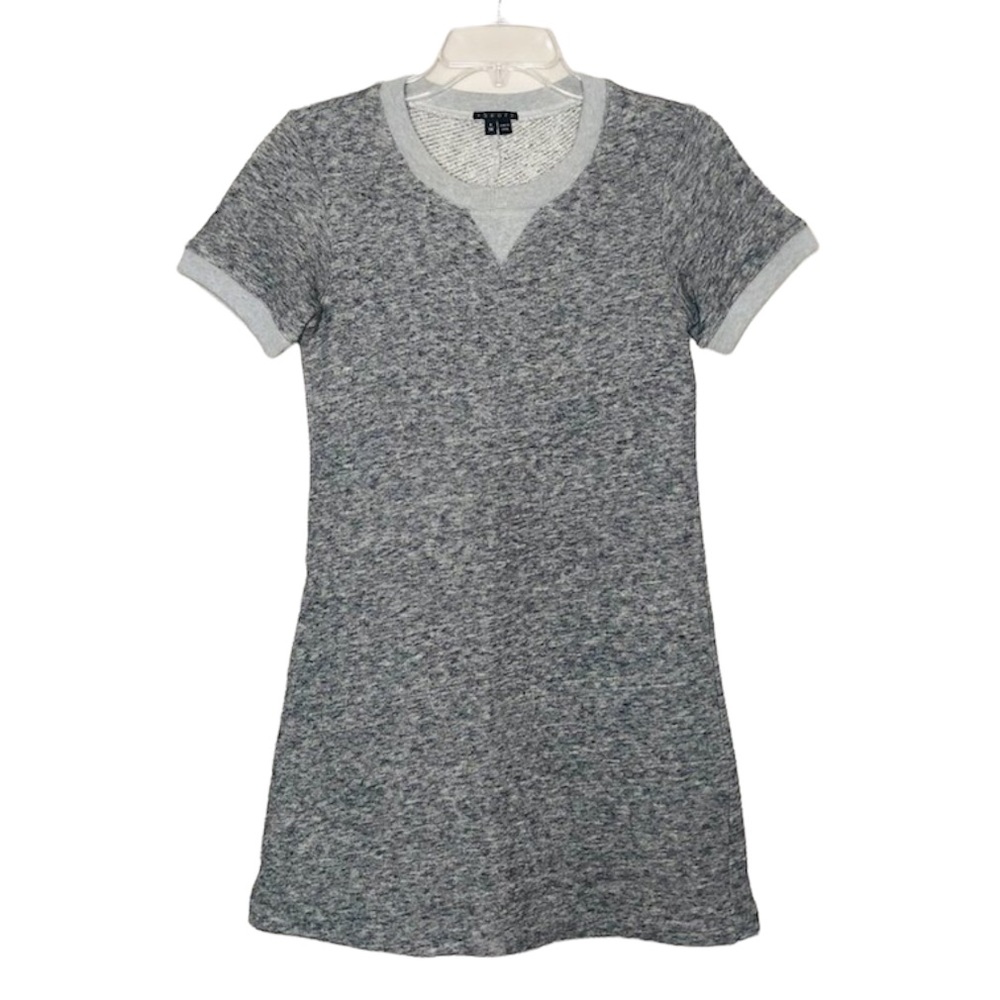 THEORY | Gray Terry Knit Short Sleeve Wool Blend Sweatshirt Dress